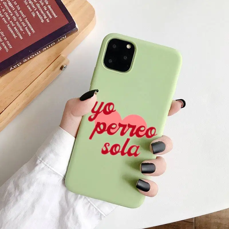 

Yo Perreo Sola Bad Bunny Maluma Phone Case Green Candy Color for iPhone 6 7 8 11 12 s mini pro X XS XR MAX Plus