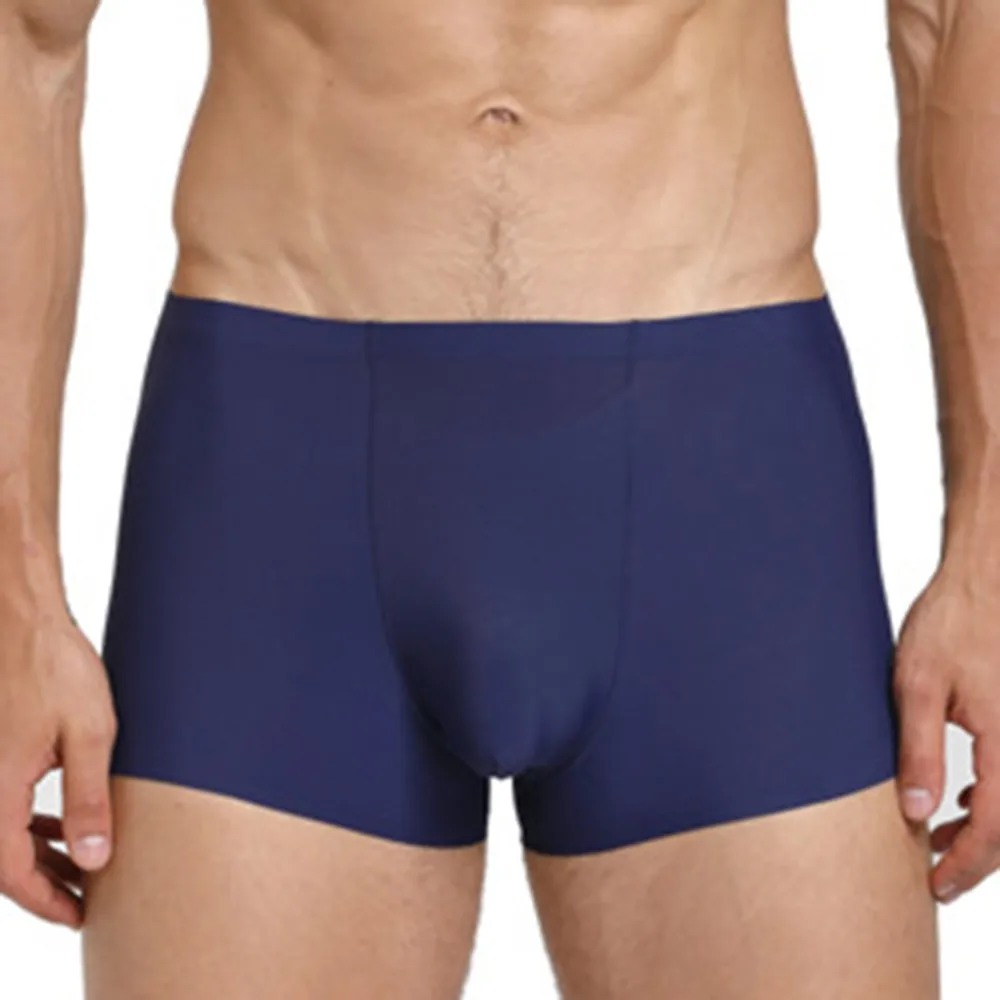 

Men Underwear Ice Silk Boxers Briefs Sexy Underpants Solid Lingerie Breathable Boxershorts Men U Convex Pouch Sleep Bottoms A50