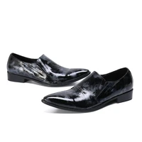 men leather shoes slip on pointed toe luxury patent leather loafers dress shoes office casual flats