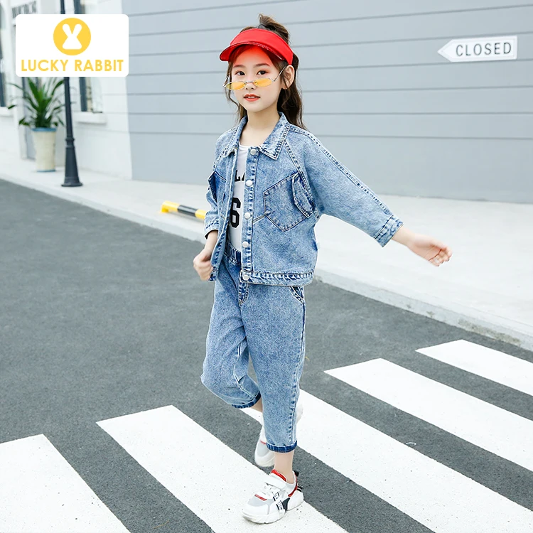 Vintage Children Clothing Spring Denim Jeans Girls Outfit Boutique Kids Clothes Single Jacket | Детская одежда и обувь