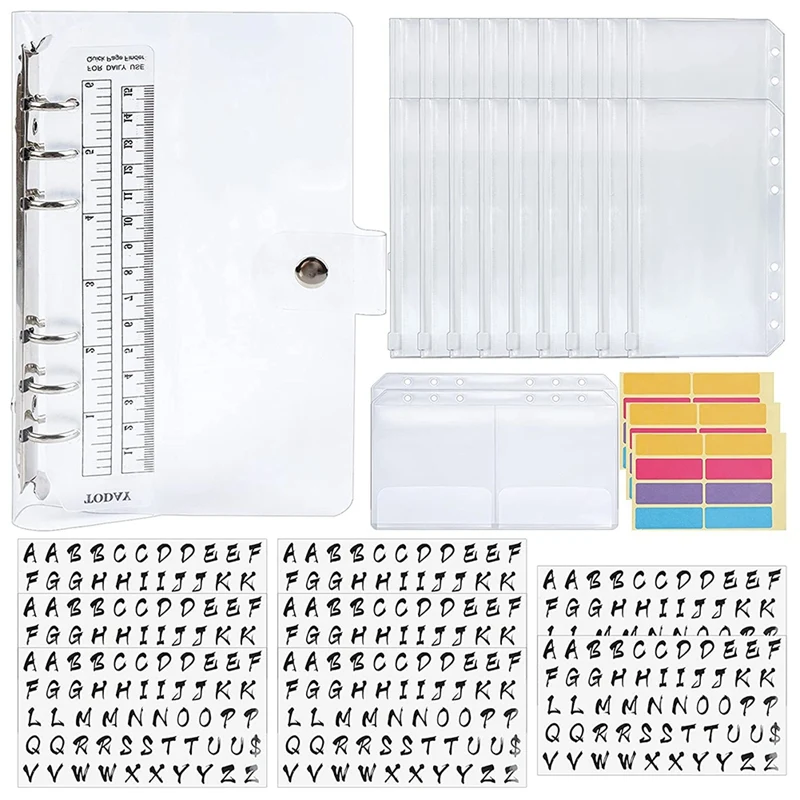 

33Pcs Budget Organizer Binder Cash PVC Money Storage System, Alphabet Stickers,PVC Bags,A6 Storage Bags,for Daily