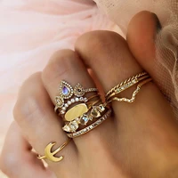 9 pcsset creative retro multi layer metal ring for women ring set new retro golden moonstone color womens combination ring