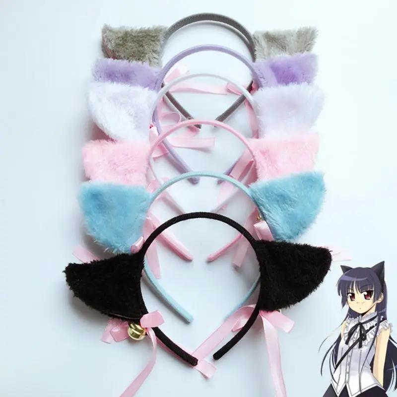 Женский милый пушистый плюшевый головной убор с кошачьими ушками и бантиком