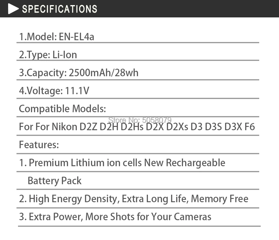 EN-EL4a батарея камеры ENEL4 для Nikon D2 цифровой SLR D3 цифровой SLR, D2H, D2X, D2Hs комплект, D2X набор, D3, D3s, D3x, F6