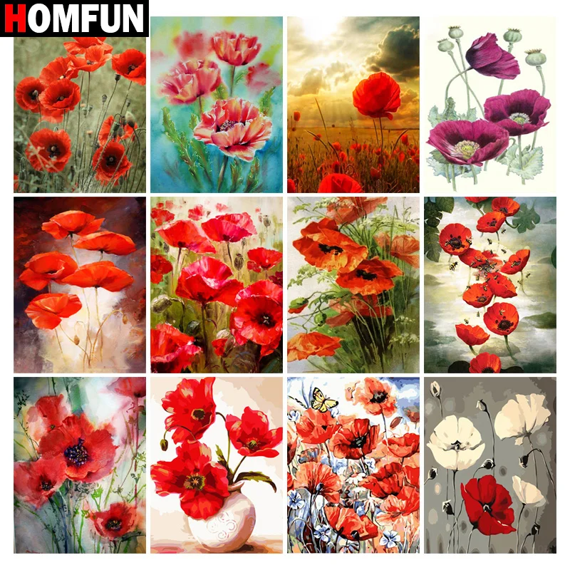 

Алмазная 5D картина HOMFUN, квадратная круглая вышивка, экологичные поделки, полная Алмазная вышивка «Цветочный пейзаж мака», домашний декор