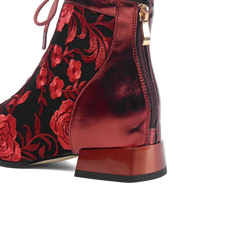 Модные женские ботильоны из коровьей кожи на среднем каблуке в стиле ретро