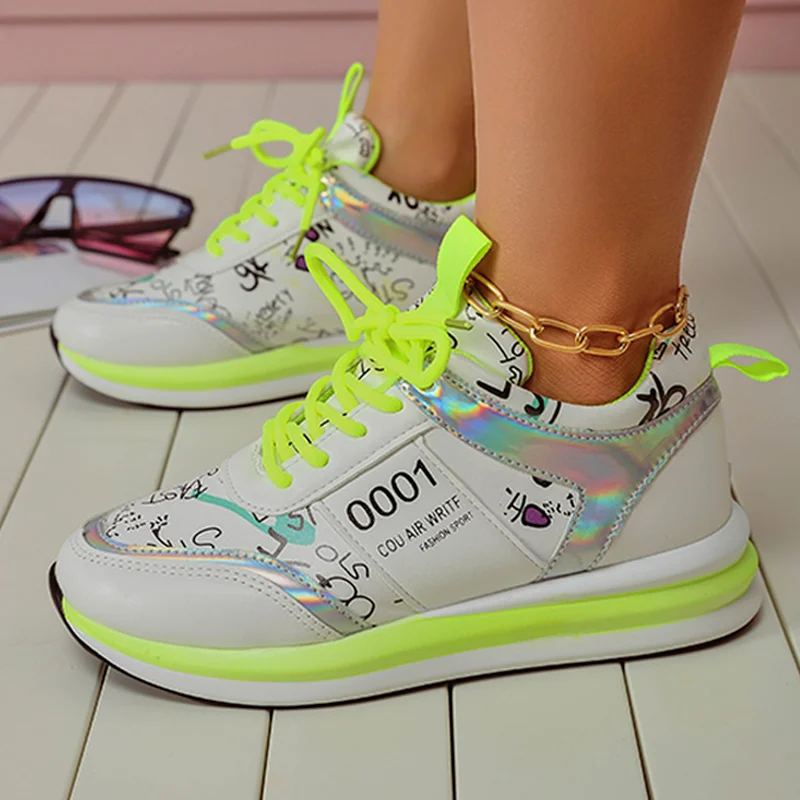 

2021 Women Platform Sneakers Autumn New Brand Mixed Color Casual Women Lace Up Walking Wedge Leisure for Ladies Sport Shoes