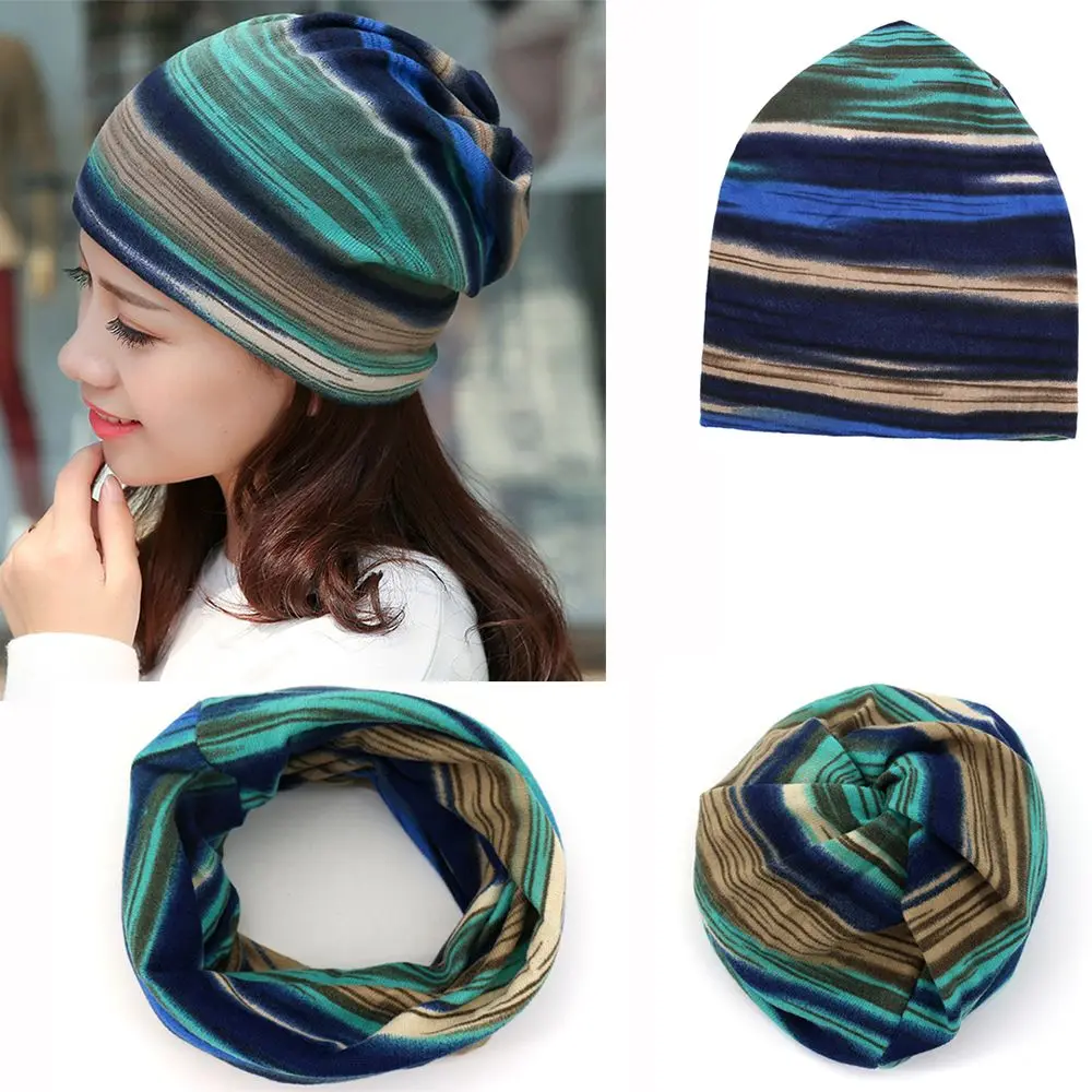 

Keep warm Multifunction Fashion Autumn And Winter Turban hat Stripe Print Hat Casual