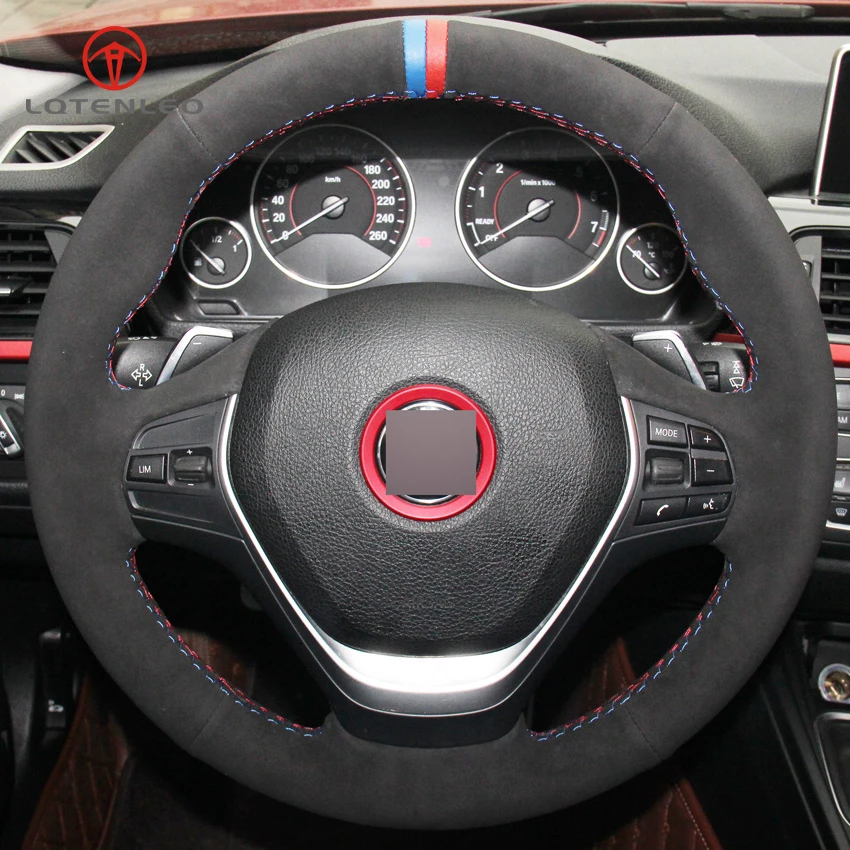 

LQTENLEO Black Suede Car Steering Wheel Cover for BMW F20 F21 F22 F23 118i 120i 125i 120d 218i 228i 420i 430i 435i 428i 440i 220