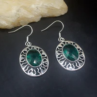 gemstonefactory big promotion 925 silver trendy fashion green topaz dangle drop earrings jewelry gift for women 20213695