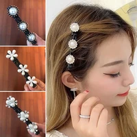 1pc new cute flower bangs fixed braided hairbands clips for girls sweet flower hair ornament headband fashion hair accessories