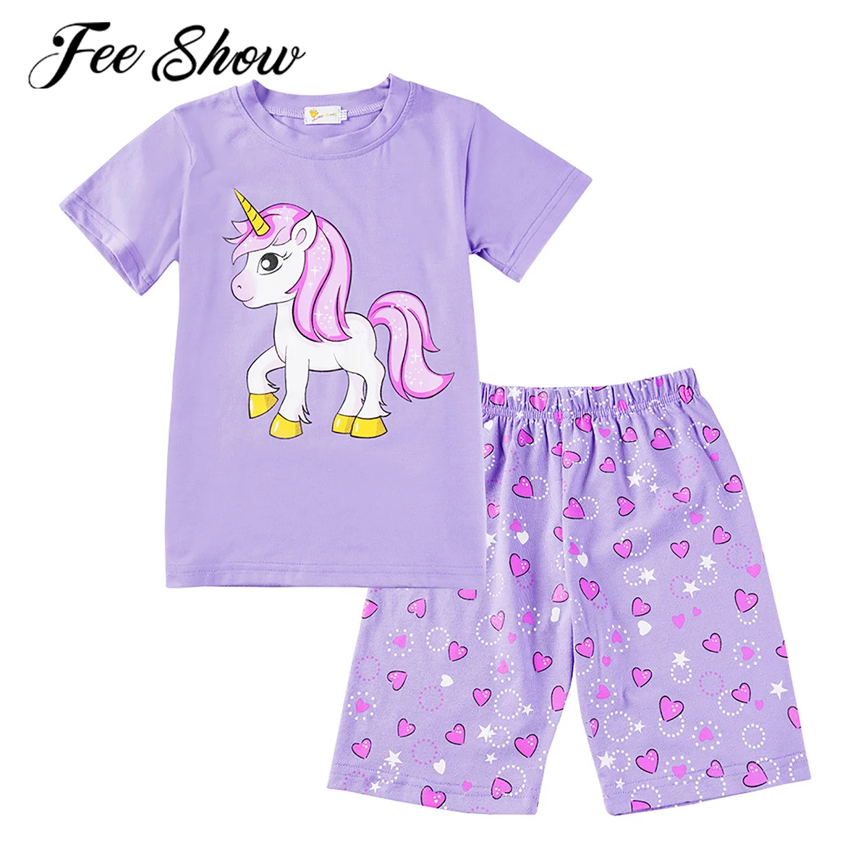 

Летние хлопковые детские пижамы для девочек, одежда для сна, костюм с коротким рукавом, футболка топы + шорты; Комплекты одежды для детей с ми...