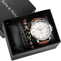 mens watch bracelet gift set man adjustable wrist chains fashion minimalist quartz dial brown leather band best birthday gifts