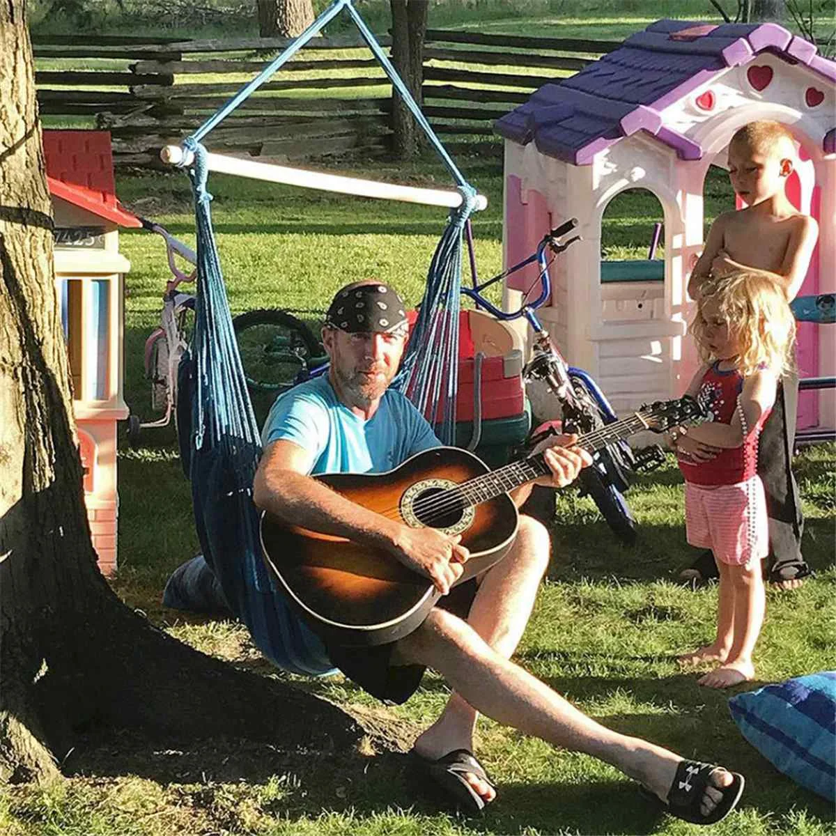 

Portable Hammock Chair Hanging Rope Chair Swing Chair Seat with 2 Pillows for Garden Indoor Outdoor Fashionable Hammock Swings