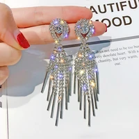 kpop fashion long tassel earrings for women jewelry silver dangling link chain drop bling rhinestones wedding earrings earring