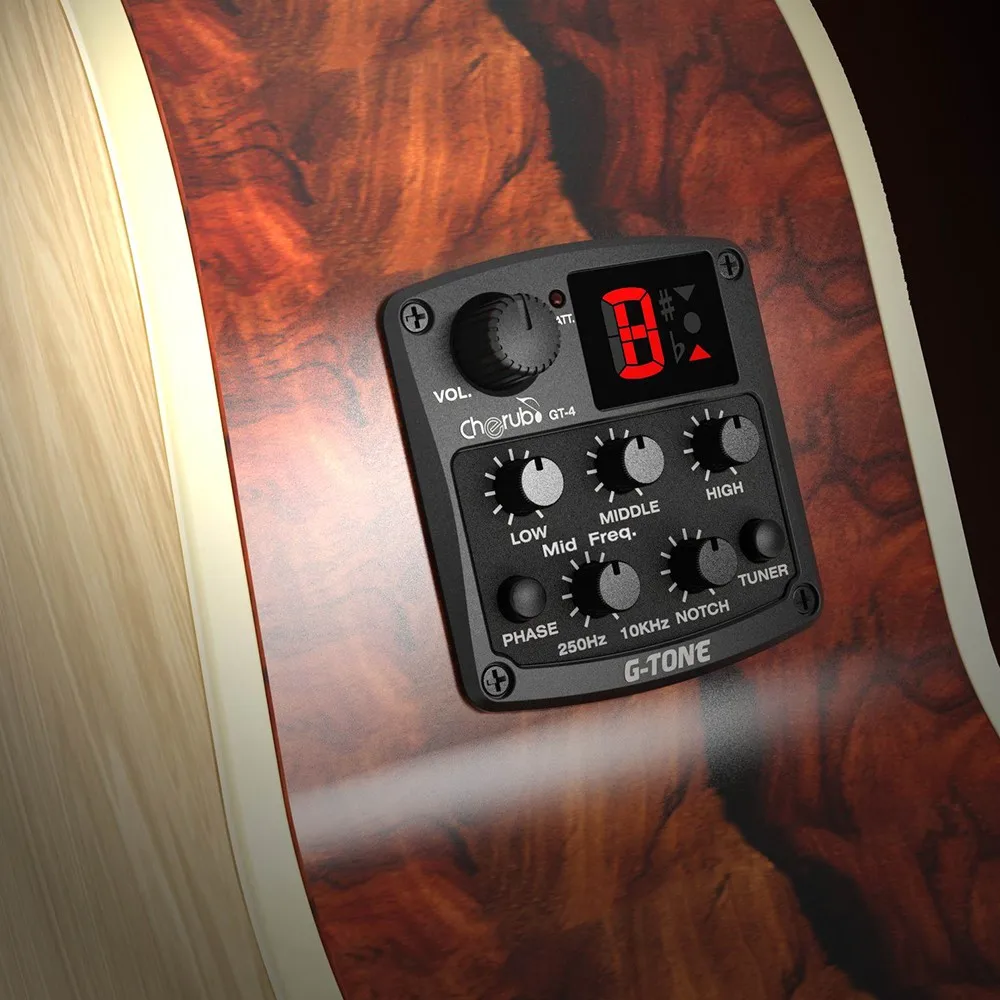 

Cherub GT-4 3-Band EQ Equalizer with Chromatic Tuner Mid Frequency Control Ceramic Pickup Musical Instruments Guitar Accessories