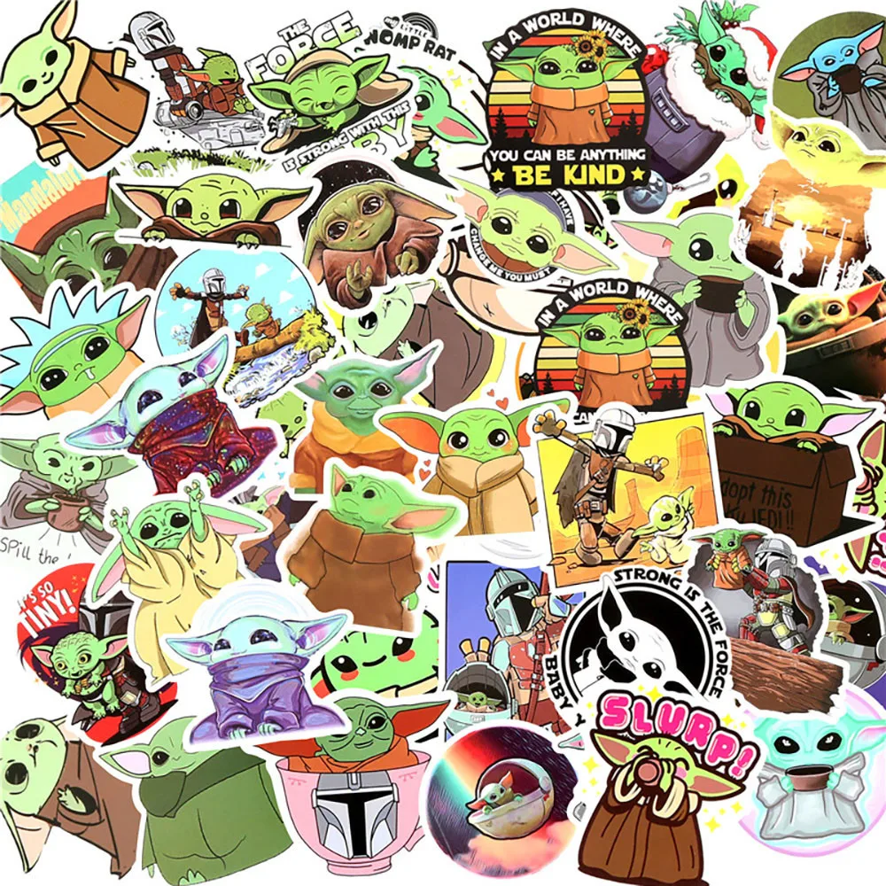

50pcs Baby Yoda Star Wars 9 Series Sticker Car Cup Refrigerator Furniture Luggage Trolley Case Computer PVC Children's Toys