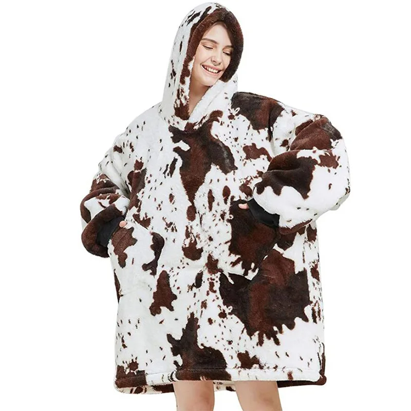 

Толстовка с капюшоном и принтом коровы, повседневный бархатный толстый свитер с карманами в виде пятиконечной звезды, 2021