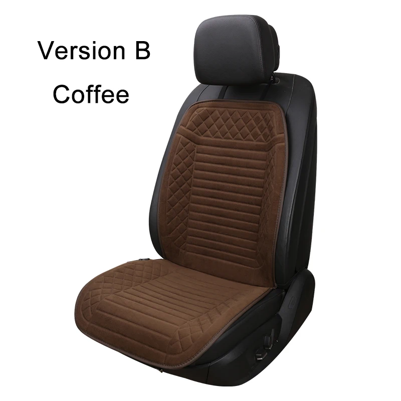 Version B Coffee Универсальный 12 В Подогрев автомобиля протектор подушки сиденья для зимнего отопления теплый хлопок ткань бежевый/черный/серый - Название цвета: Version B Coffee