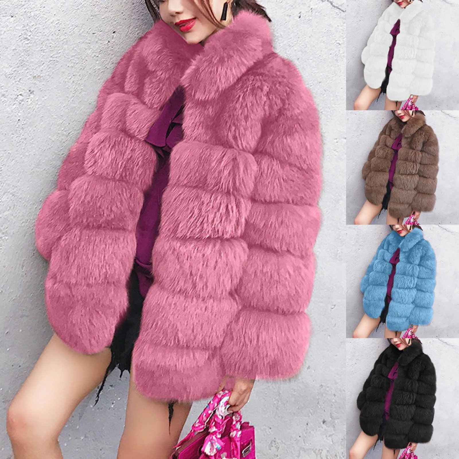 

Women's Fashion Solid Jacket Lapel Faux Plush Coat Cardigan Loose Pocket Jacket Coat Winter Thermal Jacket Plush Warm Tunic Coat