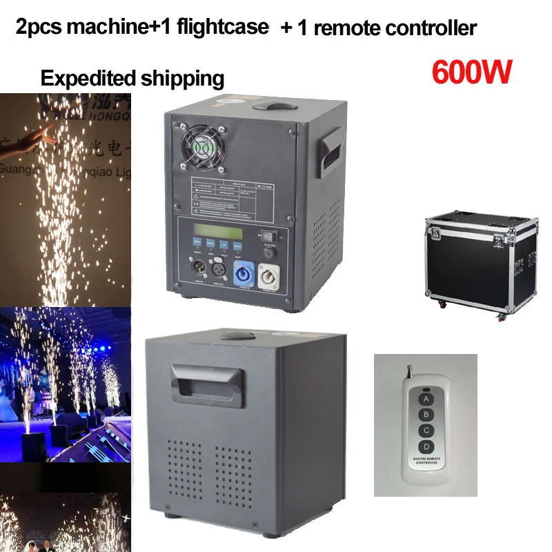 2machine case pack Сценическая холодная машина фейерверков 600 Вт Холодное пламя фейерверков DMX и дистанционное управление сверкающие Оборудование свадебный фонтан TI порошок - Цвет: 2machine case pack