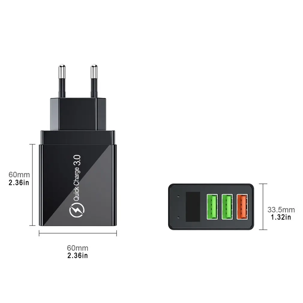 

3 USB Digital Mobile Phone Charger Digital Display Fast Charging Wall Phone Charger Fast Charging Mobile Phone Adapter