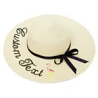 Соломенная шляпа с вышивкой и логотипом фламинго для женщин, персонализированная шляпа от солнца с широкими полями, для пляжа и отдыха на открытом воздухе, летняя, Прямая поставка