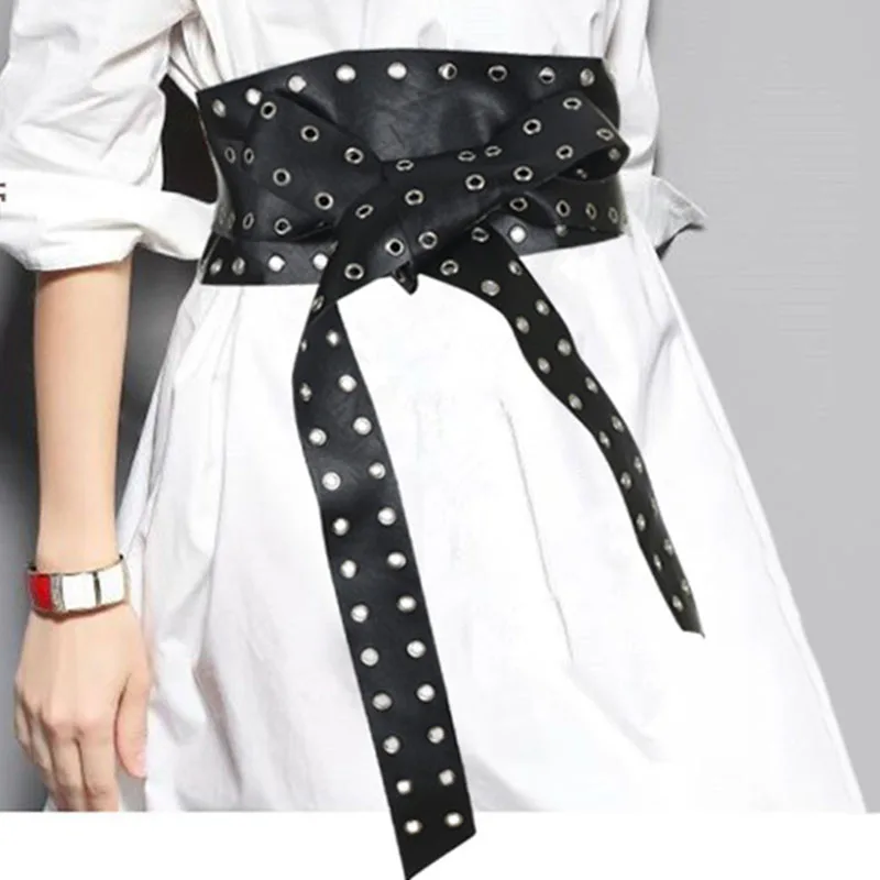 HG Pu Cummerbund женские заклепки выдалбливают шнуровкой 2019 новый осенний широкий пояс