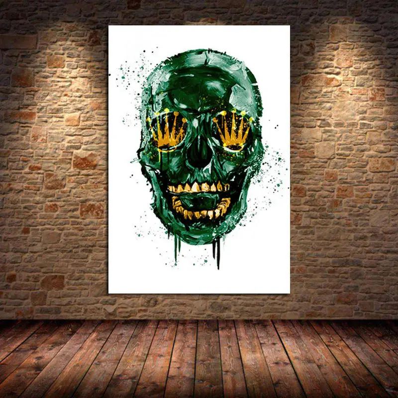 

Graffiti Abstract Green Skull Luxury Canvas Painting Posters Prints Decor Cuadros Wall Pictures for Living Room Bedroom Unframed