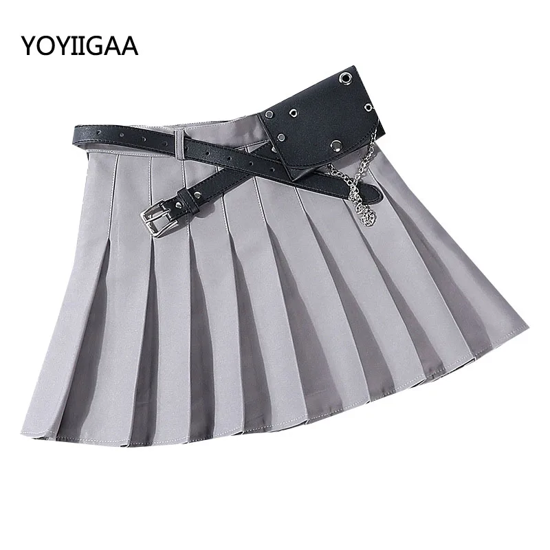 Summer Women Skirts Solid Pleated Mini Skirt Casual High Waist Ladies Sashes with Pocket Fashion A-line Sexy | Женская одежда