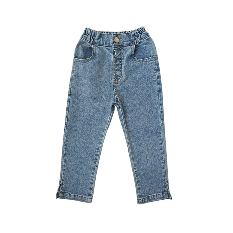 

Baby Girls Jeans 2021 Spring Kids Boys Mid Waist Denim Pants Korean Style Children Slim-fit Stretch Split Trousers 2-7T