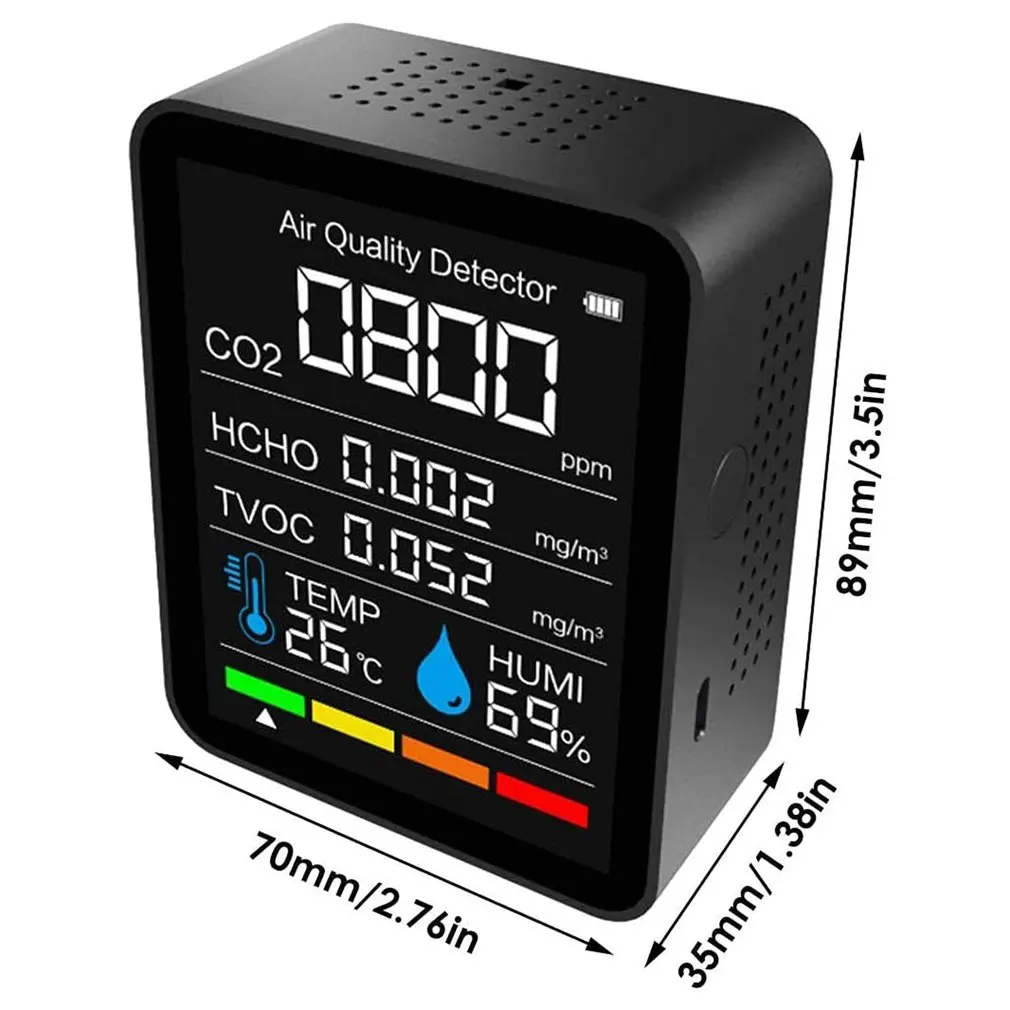 

With Bluetooth-compatible 5 in1 CO2 Meter Digital Temperature Humidity Sensor Tester Air Quality Monitor Carbon Dioxide TVOC