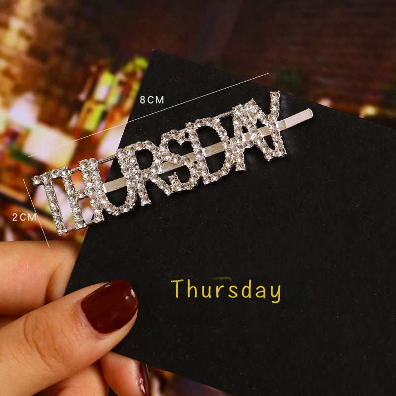

Monday Tuesday Crystal Letter Hair Clips For Women Girls Rhinestone Word Hair Pins Week Hairpins Fashion Hair Accessories