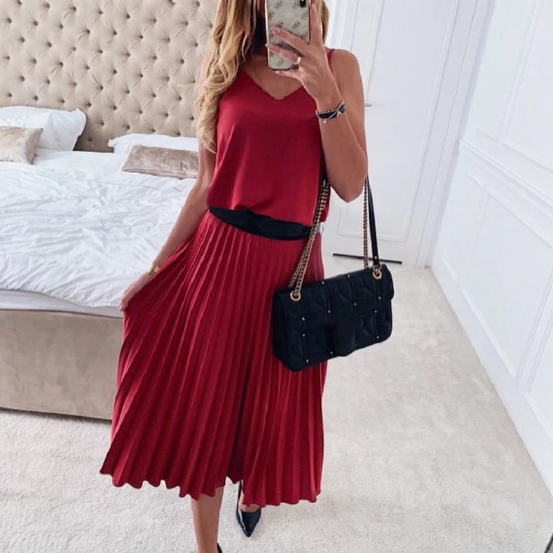 

Summer Sexy Spaghetti Strap Summer Dress Ladies Sleeveless Strapless Pleated Line Party Dress 2021 Retro Boho Dress Solid New