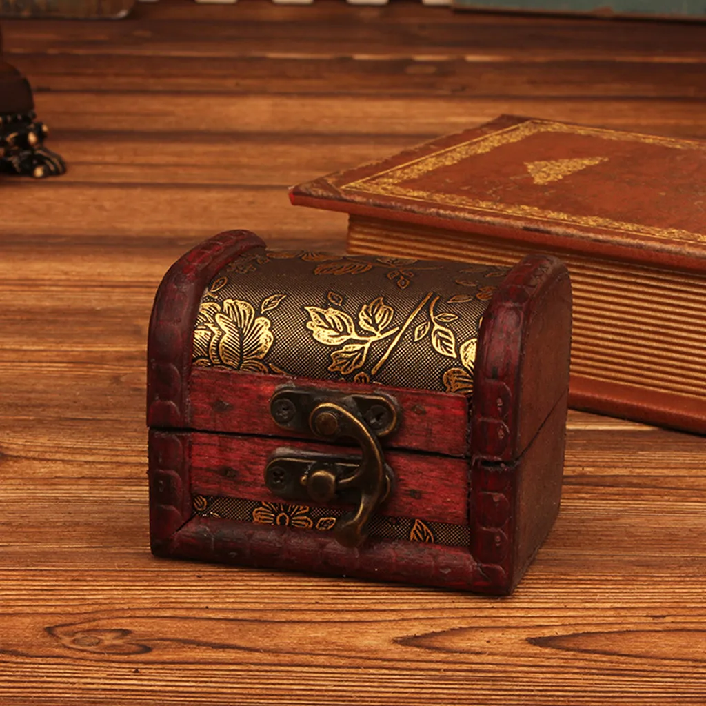 

Retro Box Simple Jewelry Box Vintage Wood Handmade Box With Mini Metal Lock For Storing Jewelry Treasure Pearl Organizer #BL4
