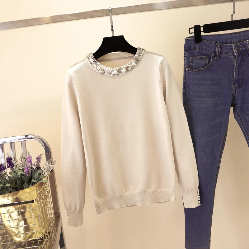 

2021 New Autumn winter women Temperament sweaters and pullovers long sleeve casual Pearl sweater slim knitted jumpers Sweater