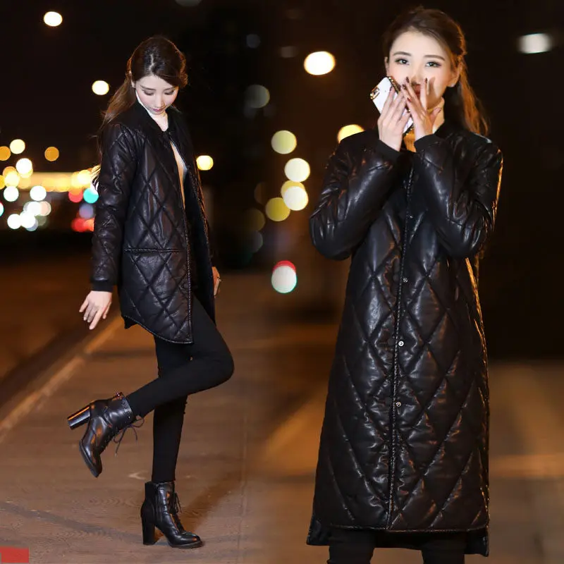 Куртка из искусственной кожи хлопковое пальто женское длинное/короткое зимнее