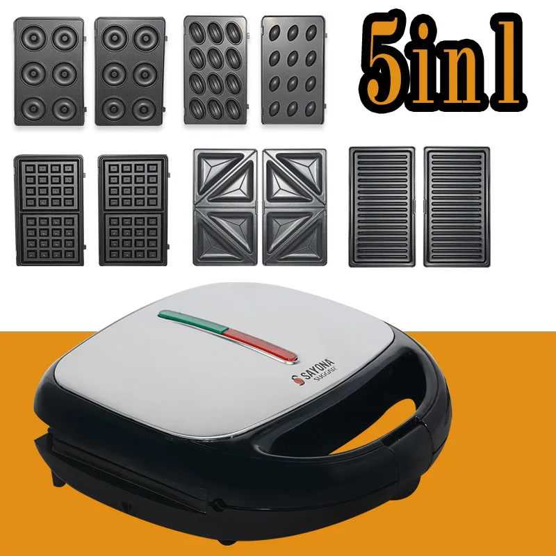 

220V Five-in-One Household Sandwich Machine Toaster Stainless Steel Multi-Function Sandwich Breakfast 5in1