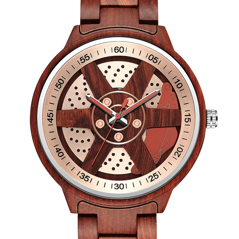 Creative Wooden Watch Men Unique Wheel Hub Wrist Watches Full Wood Strap Military Sport Clock Relogio Masculino