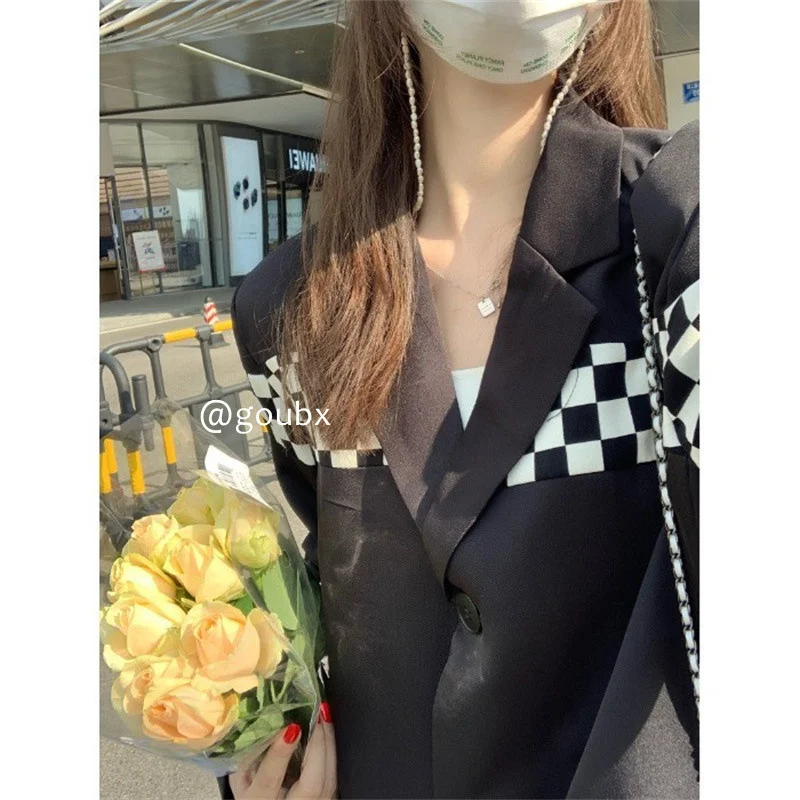 Осень 2021 Новый однобортный черно-белый клетчатый костюм для шахматной доски