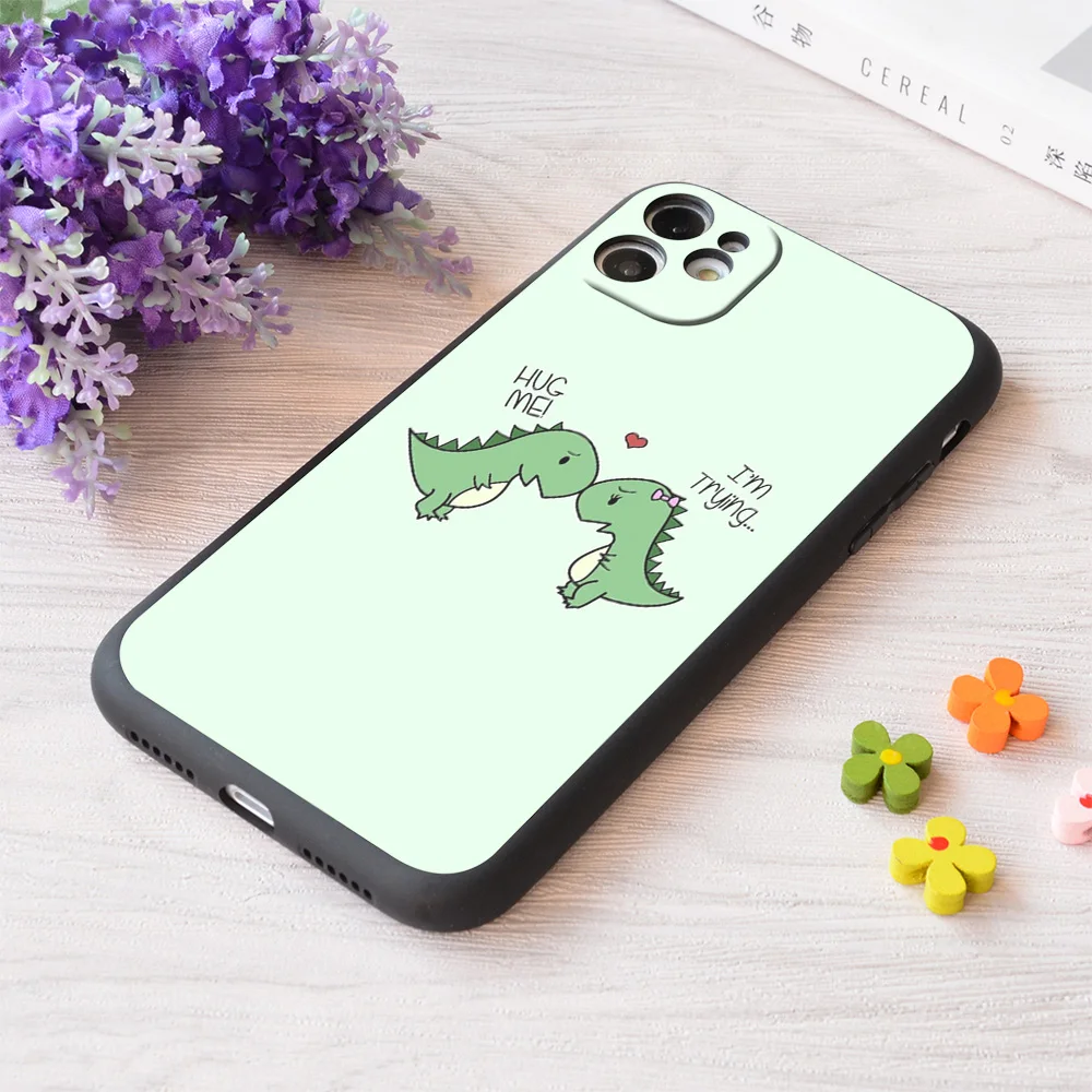 

For iPhone Dino Love Hug Me Print Soft Matt Apple iPhone Case