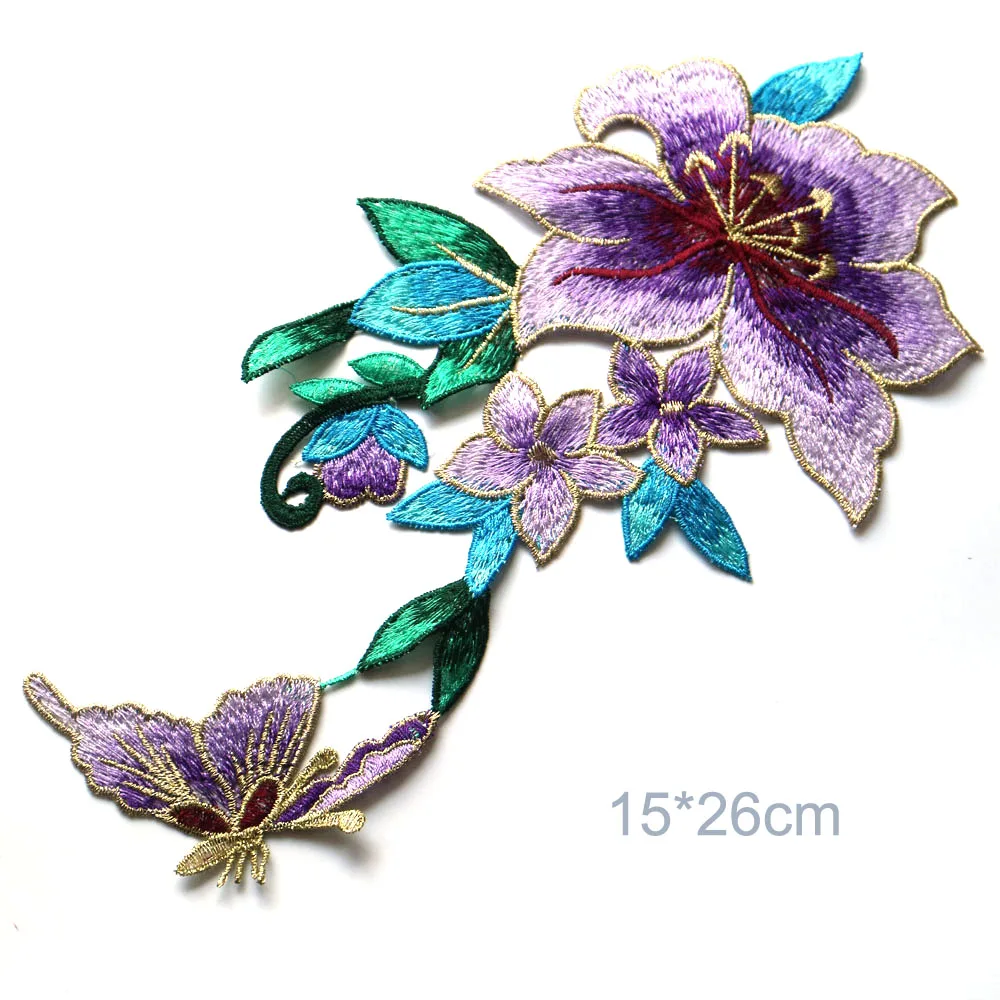 

DIY purple flower embroidered Patches for Clothing Sew on Embroidery parches ropa for dresses Water soluable flower appliques