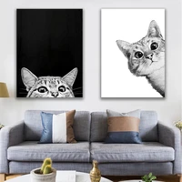 cute cat black and white kitten animal painting canvas wall art ins nordic minimalist cartoon bedroom living room home decor