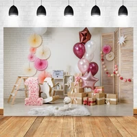 laeacco balloon gift trojan chair shelf paper flowers photography backdrops 1st birthday photophone baby child photo backgrounds