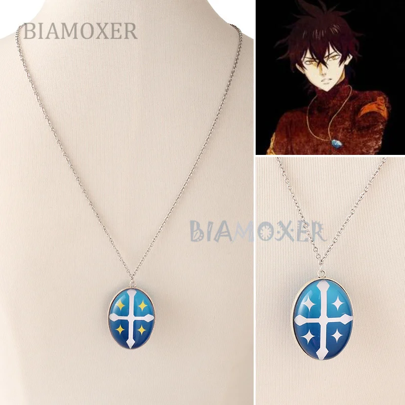 

3 Sytles Anime Yuno Necklace Black Clover Blue Magic Necklace double-sided Cosplay Props handmade