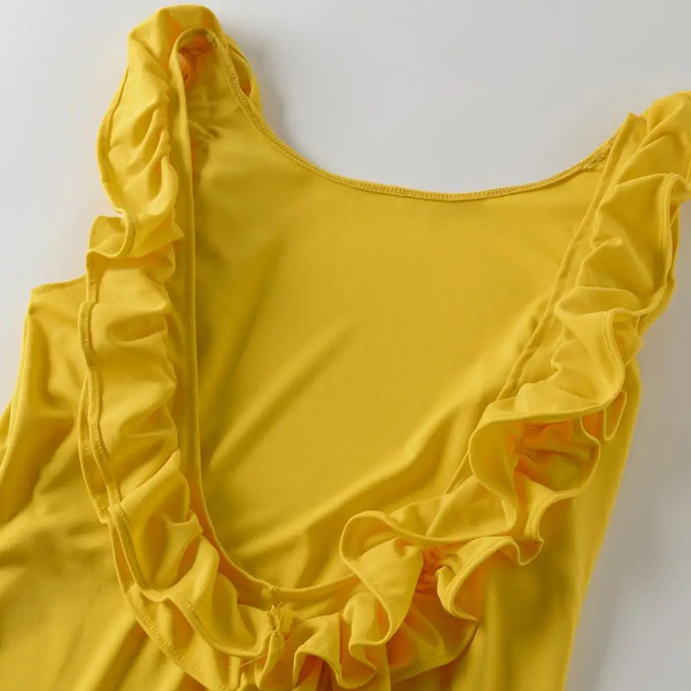 Женское облегающее платье с открытой спиной и оборками сексуальное разрезом на