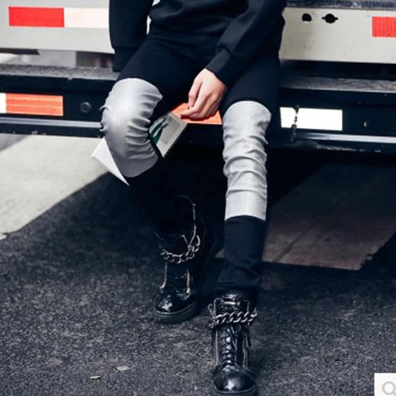 Брюки-Карандаш мужские большого размера, серебристые штаны в стиле Харадзюку, панк, с лакокрасочным покрытием, штаны с защитой от ударов от AliExpress WW