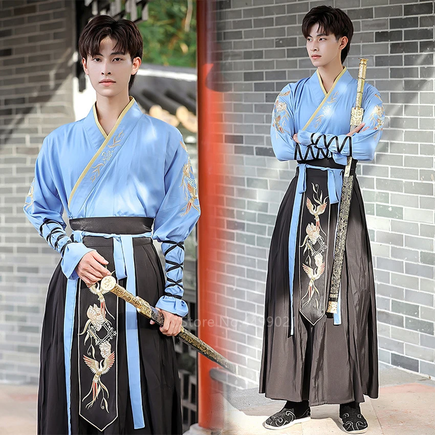 

Oriental Chinese Traditional Hanfu Dress Women Men Festival Retro Crane Embroidery Folk Dance Kimono Skirt Streetwear Outfits