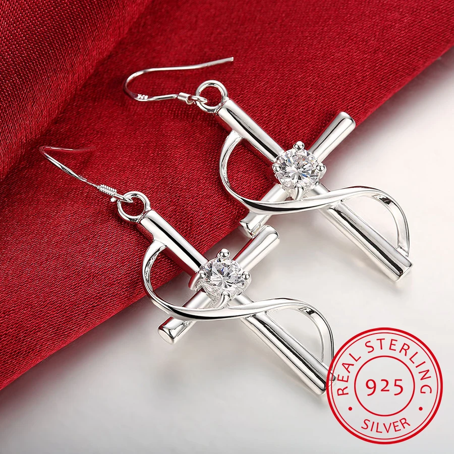 Серьги подвески женские из серебра 925 пробы с кристаллами Aaa|Серьги-подвески| |