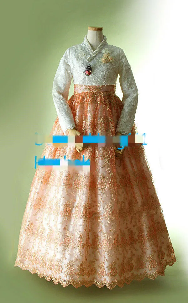 Женское современное платье ханбок на заказ корейское кружевное с высокой талией